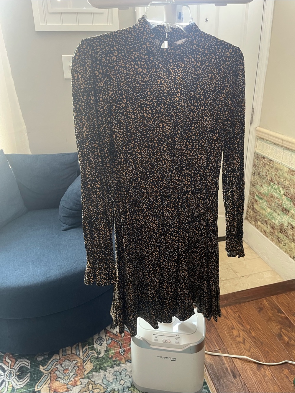 POPSUGAR Black and Tan Leopard-Print Long Sleeve Mini Dress